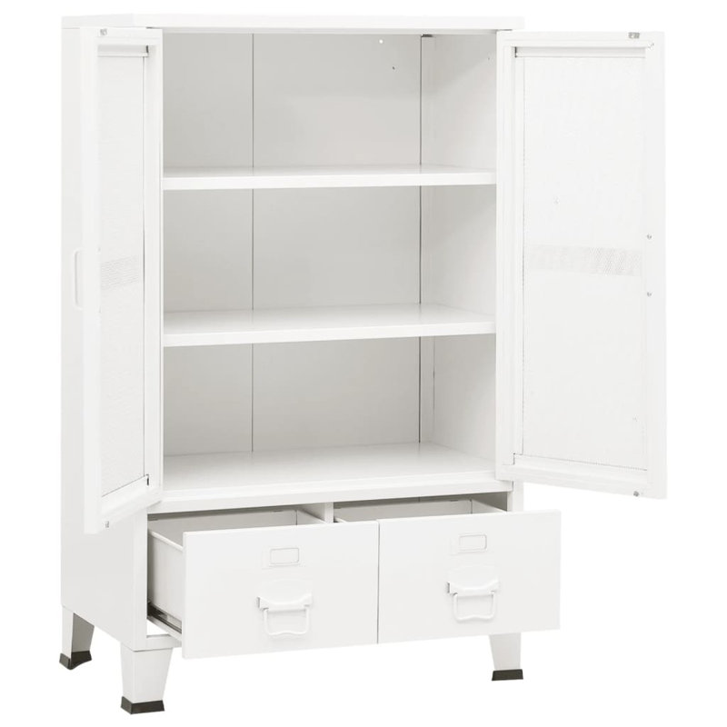 Storage Cabinet Office Cabinet with Mesh Doors for Living Room Metal, White