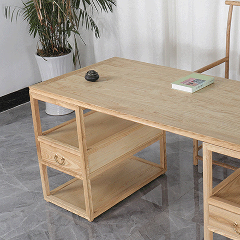 Bureau pratique en bois de frêne brun clair, H 29,92 po x l 70,86 po x P 31,49 po