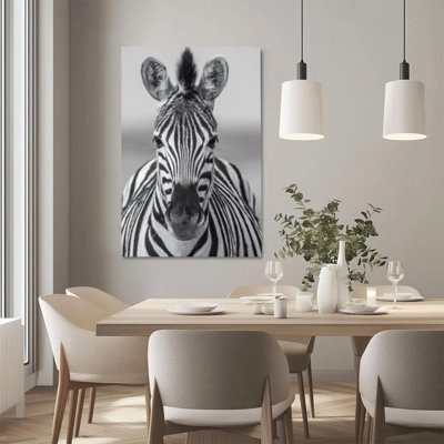1Pc Framed Canvas Poster Print Zebra Portrait, Black and White Stripes, Realistic Photography Style Wall Art Decor, Perfect for Room Decor Living Room