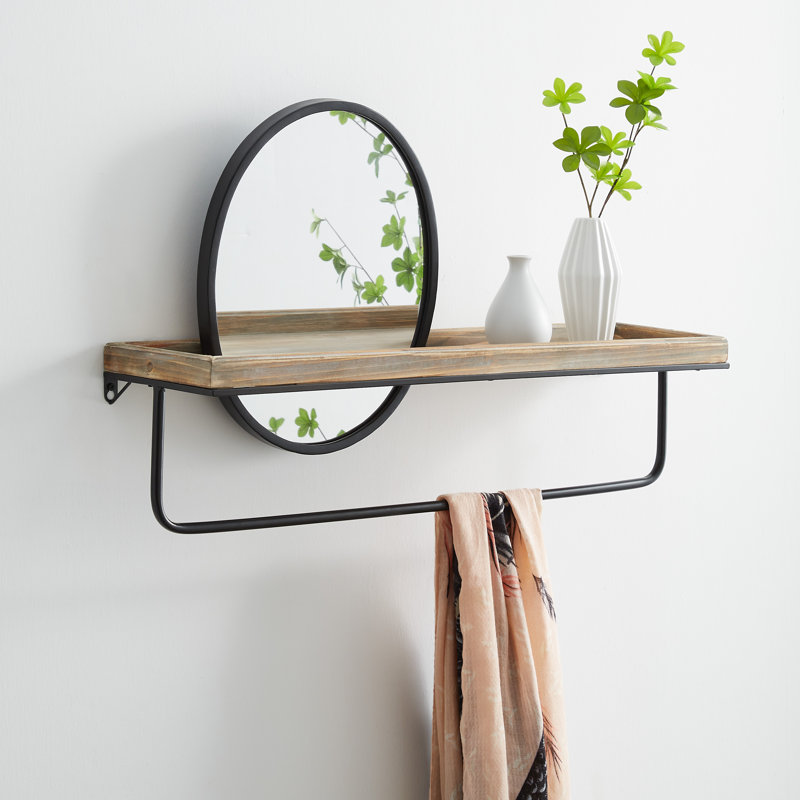 Metal Flat Mirror with Shelves, Black