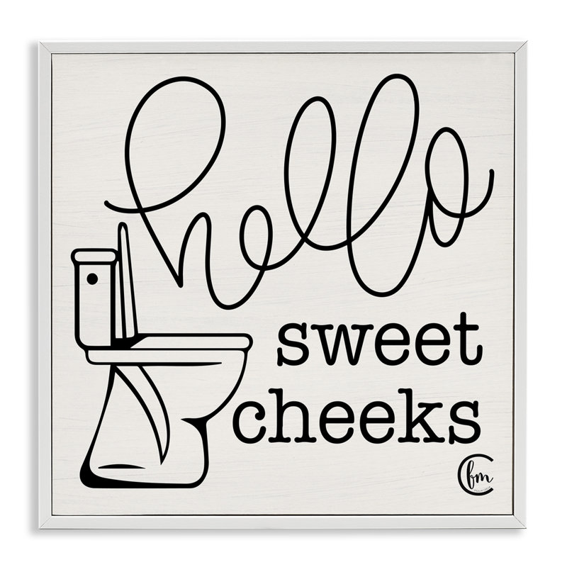 Toilette Hello Sweet Cheek's Black and White Curly Script Cursive par Penny Lane Edition - Art textuel sur toile