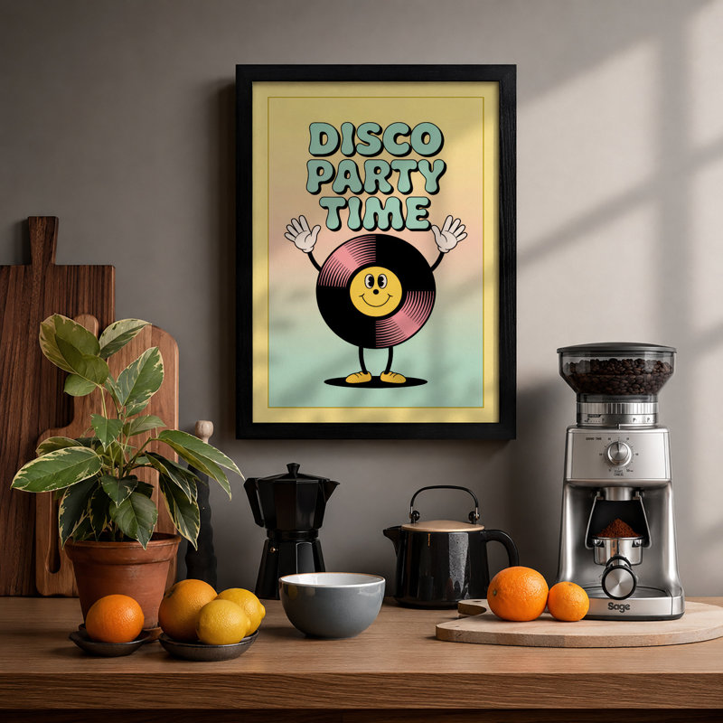 Disco Party Time Retro - Framed Print, Black, A3 - 42.0 x 29.7 cm