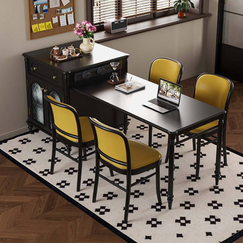 American Retro Solid Wood Black Dining Table