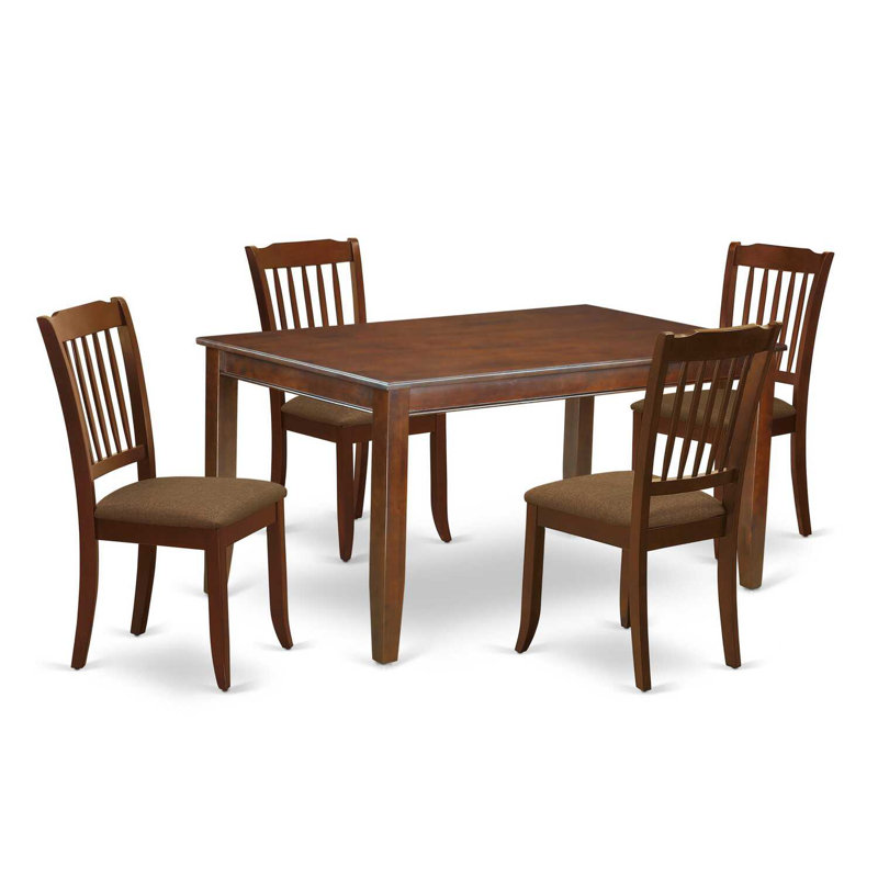 L'ensemble 5 pièces de table et chaises de cuisine comprend une table de salle à manger rectangulaire et 4 chaises de salle à manger en tissu de lin, acajou