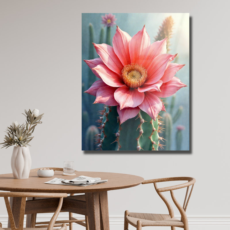 Art mural en verre trempé fleur de cactus, H 12 po x l 8 po