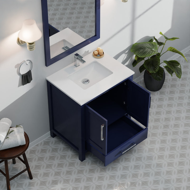 Ensemble de meuble-lavabo simple 30 po Jacques, Gris foncé, Marbre de culture blanc