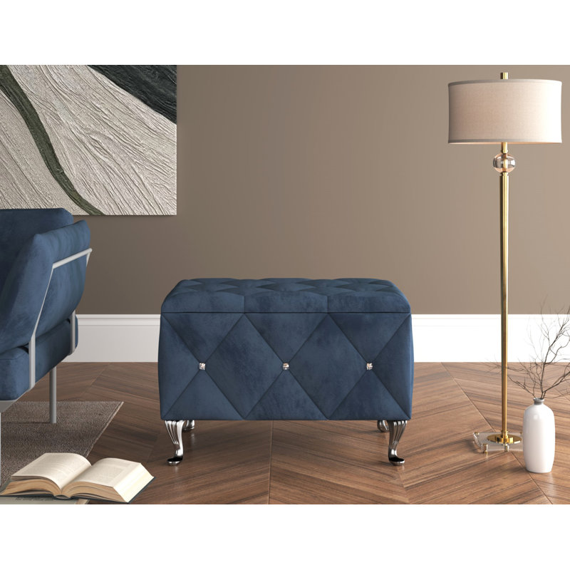 Banc de rangement rembourré Carnes, H 18,9 po x l 30 po x P 18,3 po, Bleu