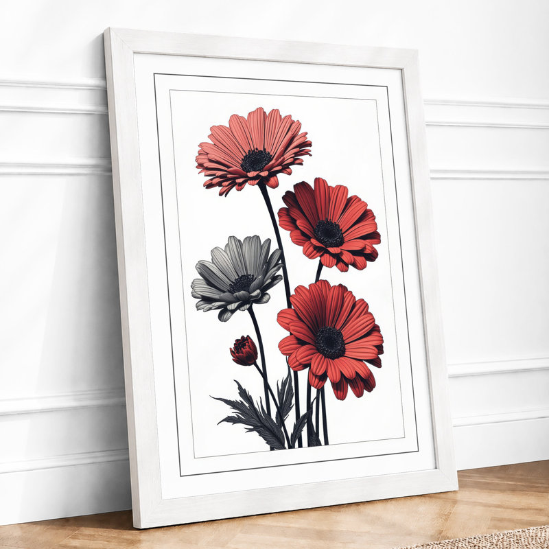 Gerbera Bloom Study Botanical - Framed Print, A1 - 84.1 x 59.4 cm, White