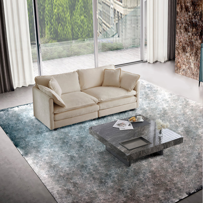 Haninerm Chenille Round Arm Loveseat, Light Coffee, 2