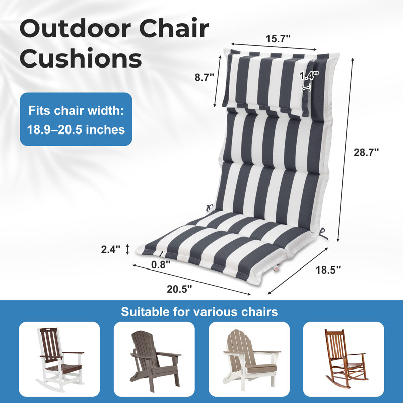 High Back Patio Chair Cushions Set of 2, 47 x 21 x 2.4 Inch, Gray 