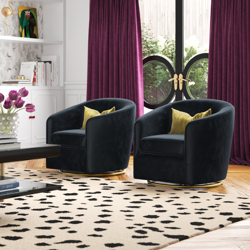 Fauteuil demi-tonneau en velours Holden, Noir