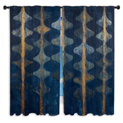 Blue Curved Stripes Window Curtains Curved Stripes  Room Darkening - 2 Panels