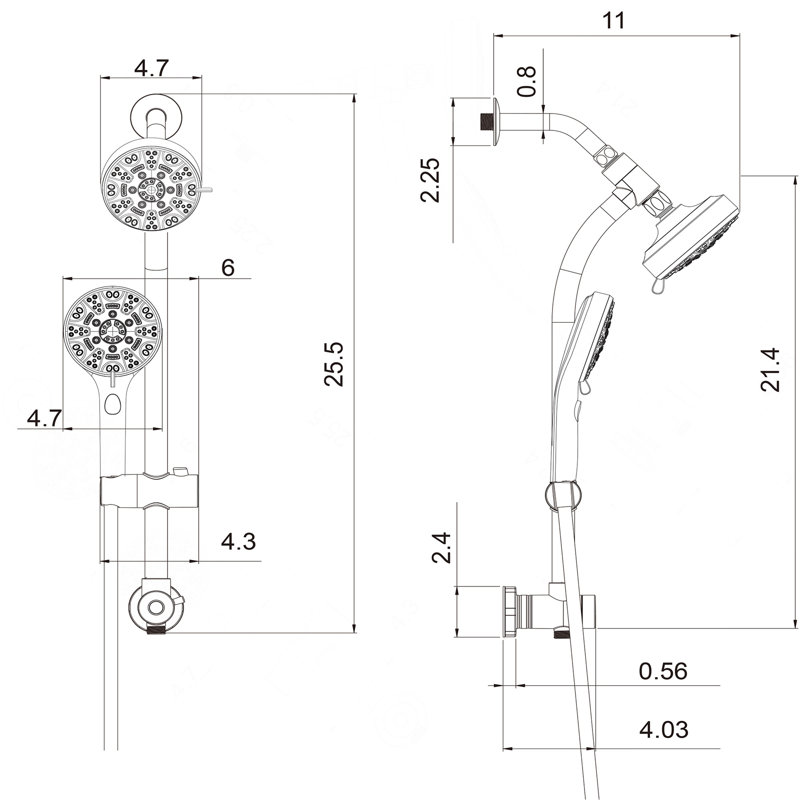 Multi Function Dual Shower Head - Shower System with 4.7" Rain Showerhead, 8-Function Hand Shower, Adjustable Slide Bar,Matte Black