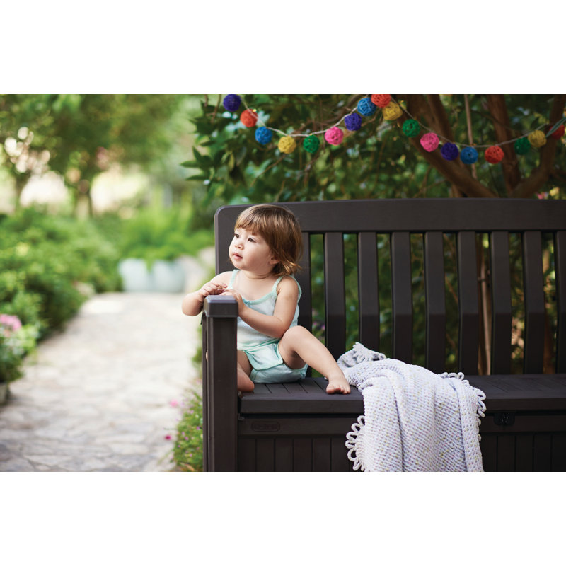 Brown Resin Outdoor Patio Storage Bench with 60 Gallon Capacity