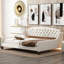 Lit de jour pleine grandeur beige avec bouton et cadre de lit, convenant au salon avec bouton de luxe, conception multifonctionnelle en bois massif, aucune fondation supplémentaire requise-130677200