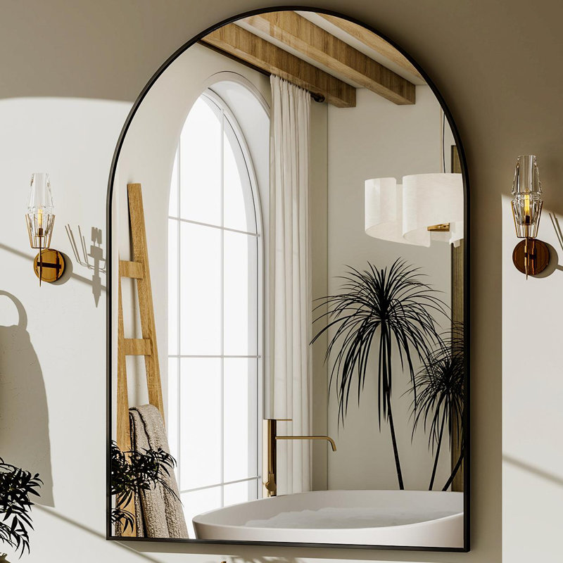 Miroir de salle de bain mural en aluminium avec cadre arqué - Basics by Wayfair ™, H 30 po x l 20 po x P 0,54 po, Noir
