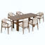 Ensemble de salle à manger 7 pièces, table de 180 cm (71 po) en bois d'hévéa avec 6 chaises, chaises avec accoudoirs et structure en fer et revêtement en tissu pour cuisine et salle à manger
