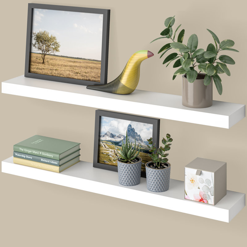 Sydney 36" W x 6" D Floating Shelves Set with Invisible Wall Mount Brackets, White