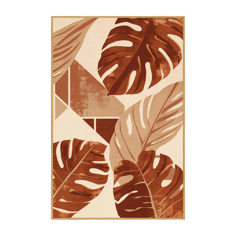 Machine Washable Oyan Monstera Modern & Contemporary Abstract Rug in Brown – LightBrown Binding, 6x9