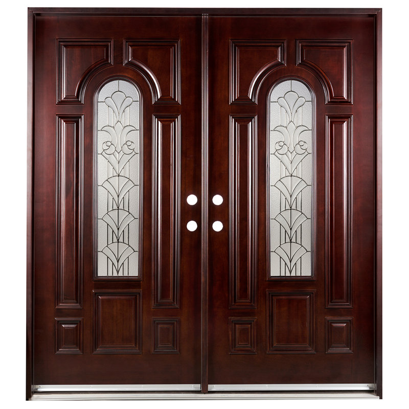 Porte d'entrée extérieure pré-montée en acajou prête à installer pour l'extérieur, H 80 po x l 72 po x P 1,75 po, Oui