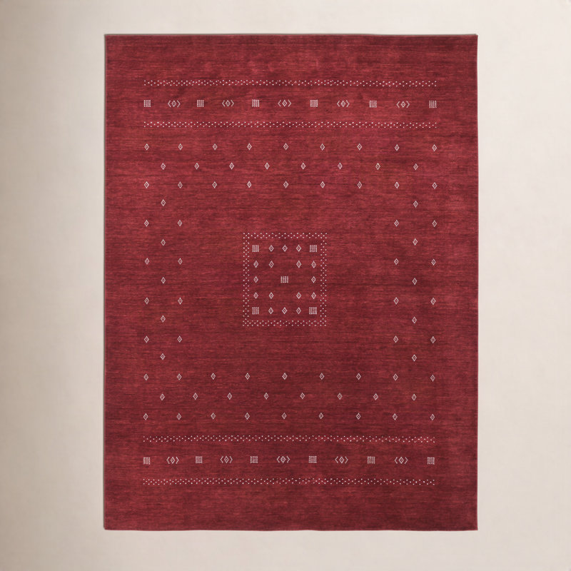 Simi Hand Knotted Cotton/Wool Southwestern Area Rug, Red, Rectangle 8' x 10'