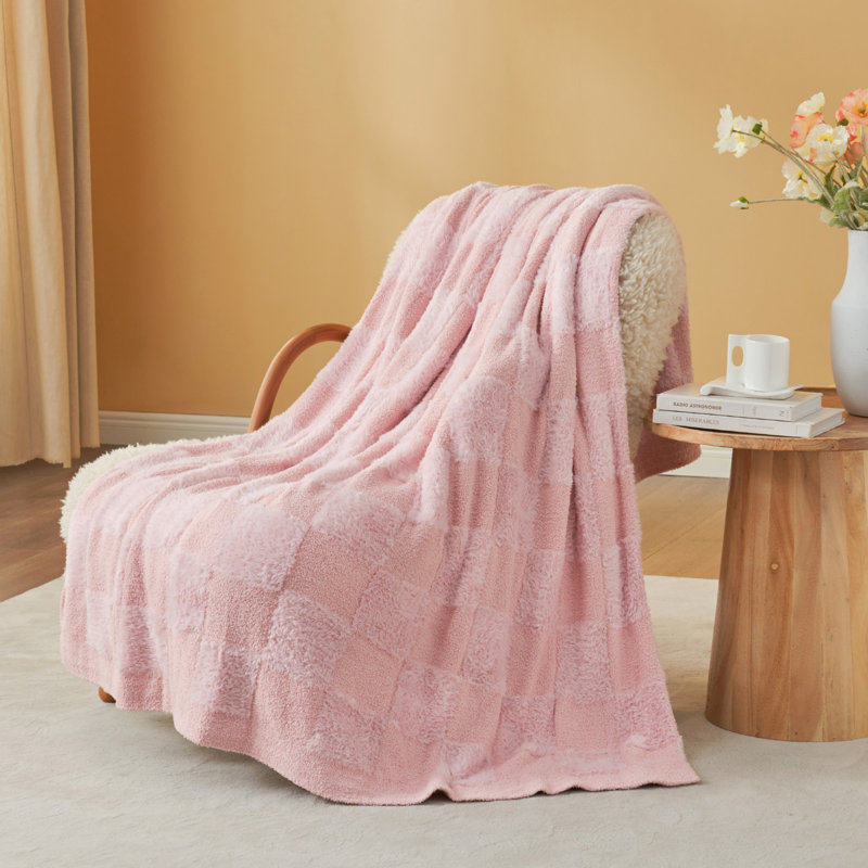 Jeté moelleux en plumes de laine tricoté à carreaux, mélange de fausse fourrure, mélange de couvertures pour canapé ou lit