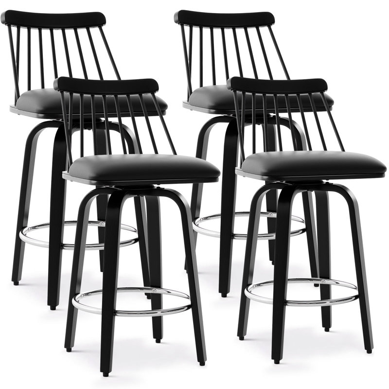 26" Swivel Upholstered Counter Height Bar Stools, Black