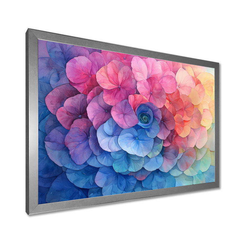 Hortensia coloré tourbillonnant I - hydrangées, décoration murale, Impression d'un seul cadre photo, Argent argent