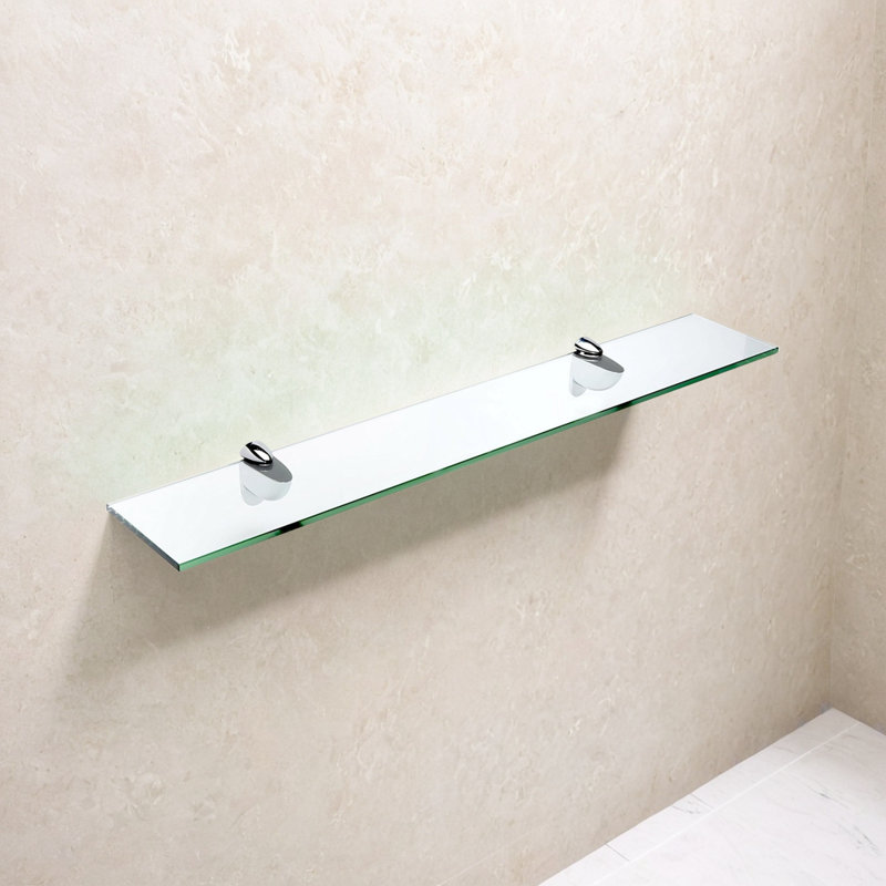 Tempered Glass Shelf With Chrome Clips - Heavy Duty 60 Lbs Capacity - Clear 3/8 Inch Thick Glass With Polished Edges - Easy To Assemble