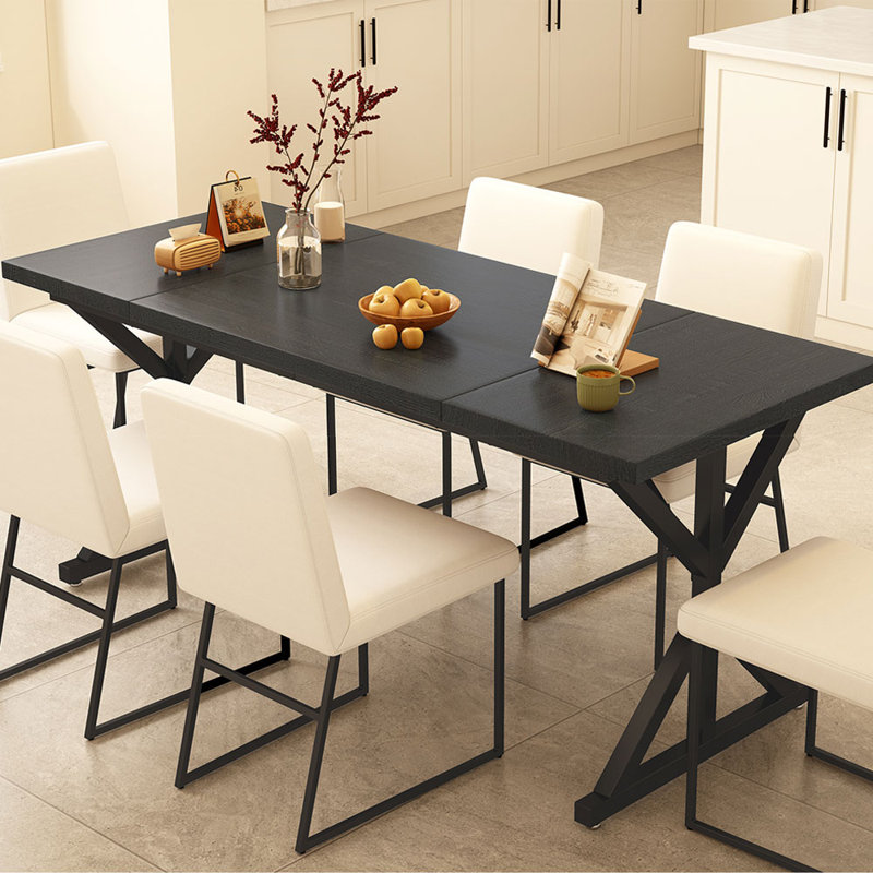 Farmhouse Dining Table For 6 People, 70.87-Inch Rectangular Wood Dining Table, Rustic Kitchen Table With Heavy Duty Metal Legs For Dining Room