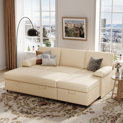 80'' Upholstered Sleeper Sofa, Pull Out Bed With Storage Chaise For Living Room Bedroom Apartment