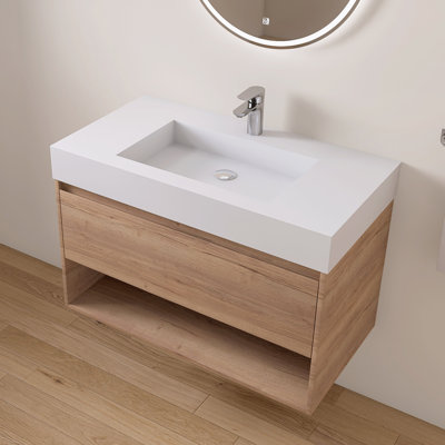 35'' Wall Mount Bathroom Vanity Set Solid Surface Bathroom Vanity With Sink