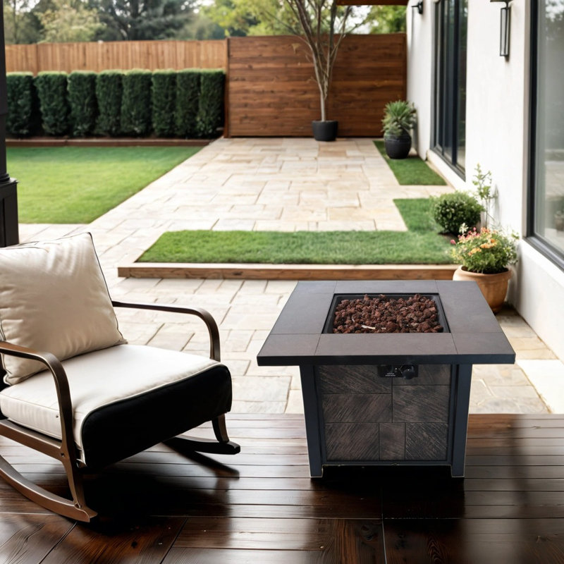 Square Gas Fire Table With 50,000 Btu, Includes Lava Stone & Rainproof Cover