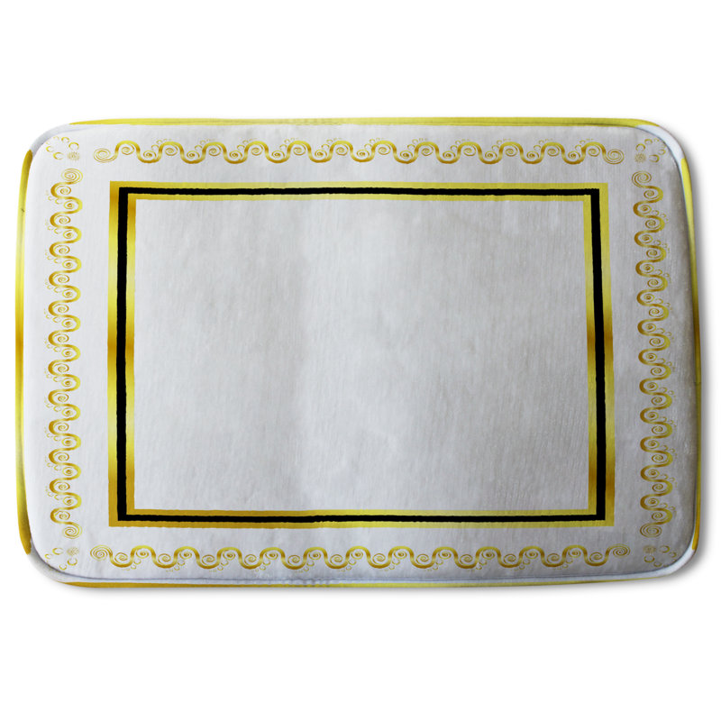 Guerrier Non-Slip Bath Rug, Gold Scroll Border