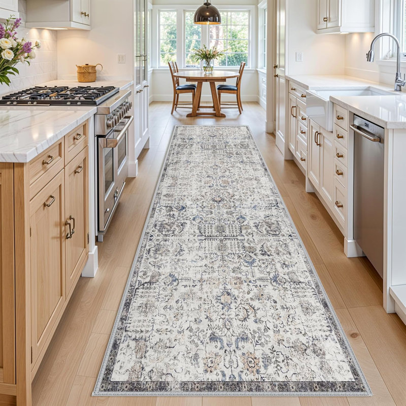 Washable Rugs - Vintage Kitchen Rug Stain Resistant Rugs for Living Room Bedroom Laundry Room Mat Distressed Hallway Floor Carpet (Brown/Blue)