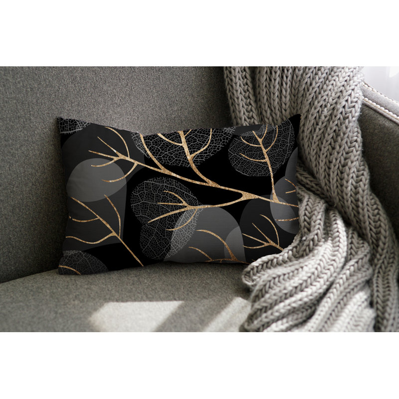 Coussin lombaire intérieur / extérieur Baka Leafs, Noir / or