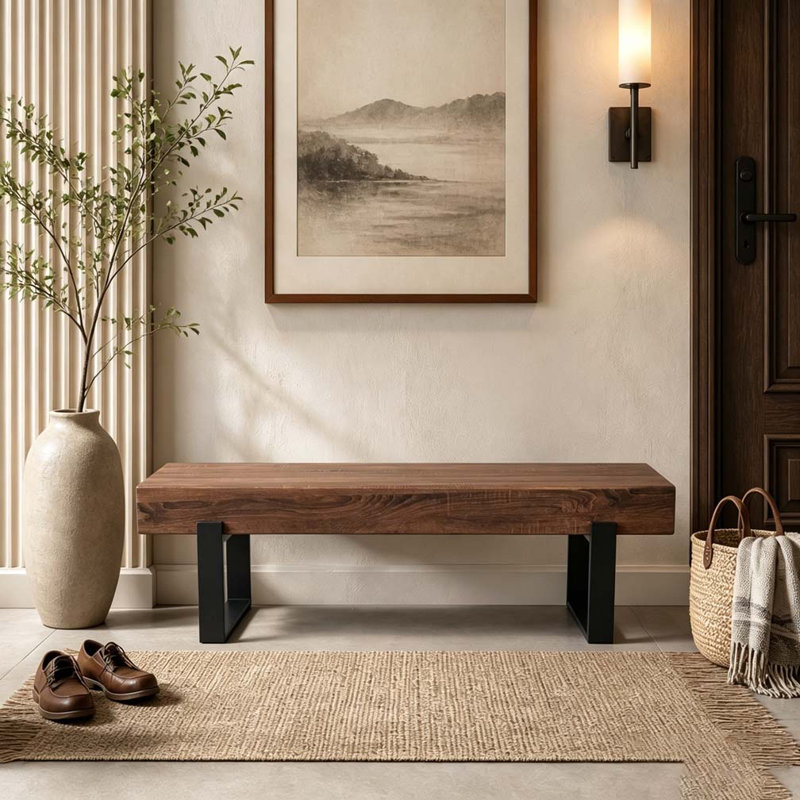 59" Dining Bench, Black + Dark Walnut