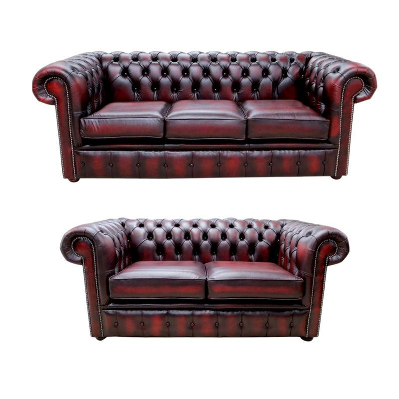 Chesterfield Sofa Suite Antique Oxblood Real Leather