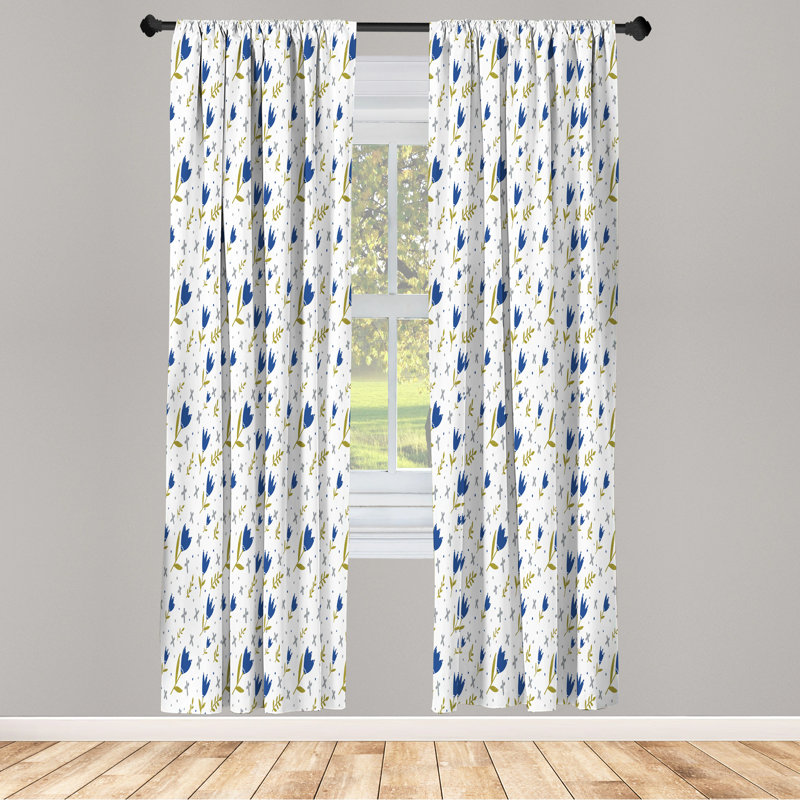 Scandinavian Floral Semi-Sheer Rod Pocket Curtain Panels, 28" x 63"