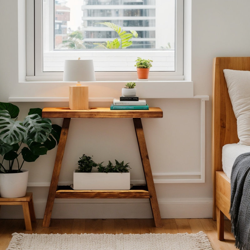 Table de bout en bois massif de 23,6 po avec tablette de rangement inférieure, table de chevet d'appoint compacte à 2 niveaux pour le salon et la chambre à coucher