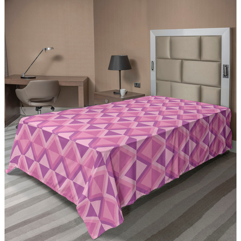 Drap plat moderne de style bohème Ambesonne, Drap plat pour lit simple, Pale Fuchsia/Soft Pink Geometric 1