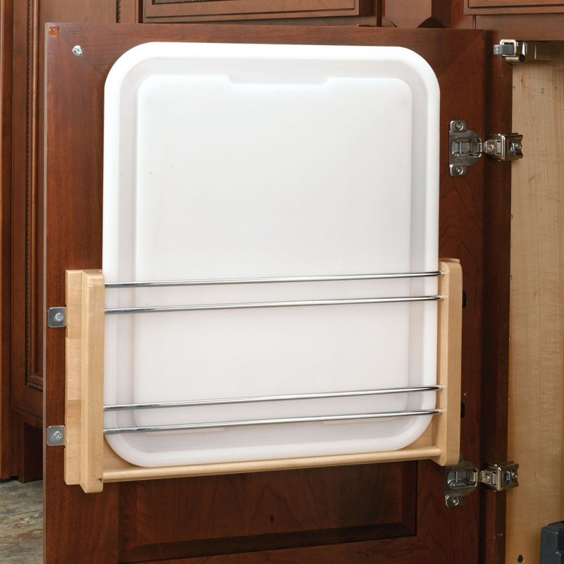Rev-A-Shelf Wood Door-Mount Cutting Board Holder with Polymer Cutting Board for Kitchen Cabinets, 14.75" W x 16.44" L