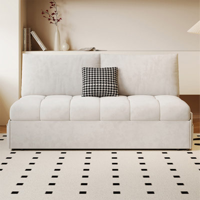 61.42" Off-White Polyester Convertible Sofa Bed cushion couch