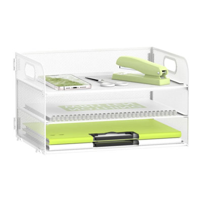 3 Tier Paper Tray Organizer, Mesh Desktop File Organizer With Handles
