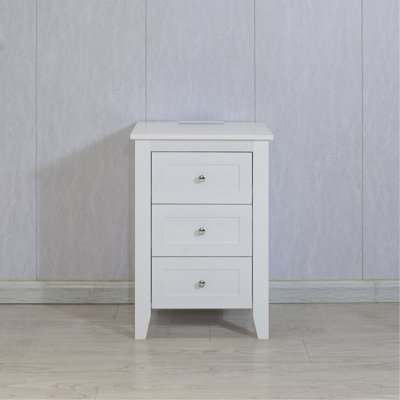 White 3 Drawer Nightstand With Charging Station And USB Ports & Power Outlets,Wooden Bed Side Table/End Table Modern Night Stands