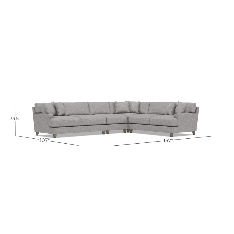 Bernhardt Mila 4-Piece Fabric Sectional, 33.5" H x 137" W x 107" D, Right Hand Facing, Gray Polyester