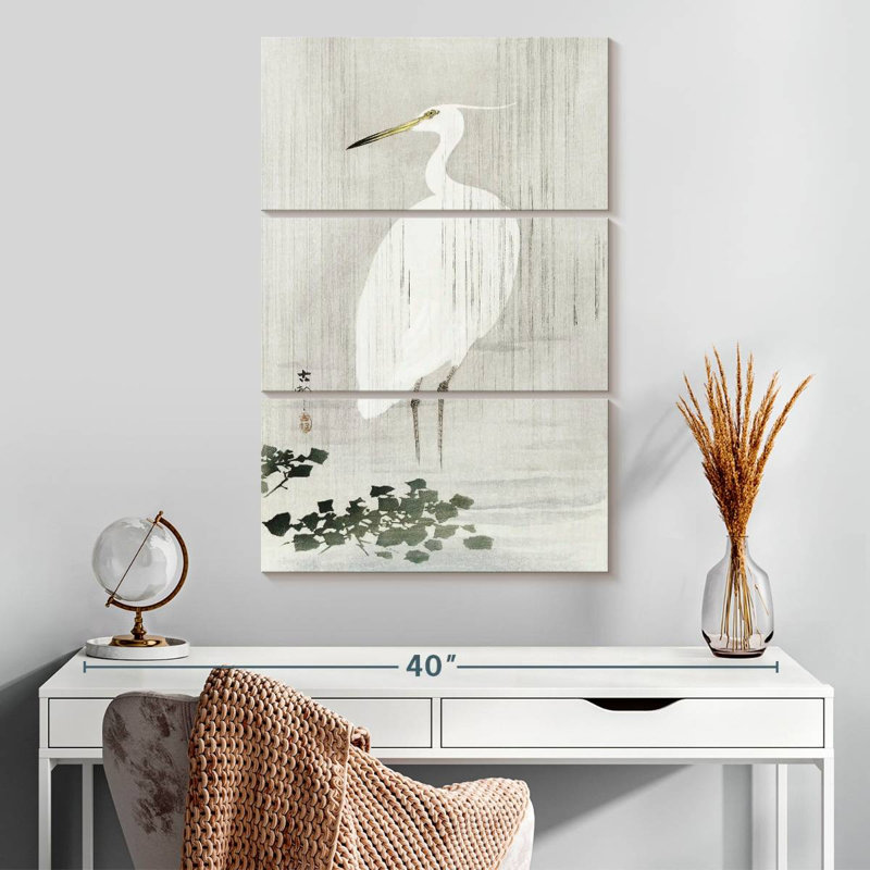 Egret In Rain, 32" H x 20" W