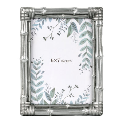 5X7 Bamboo Picture Frame, Textured Resin Photo Frame With Glass Front, For Tabletop Or Wall Display