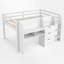 Lit mezzanine double pleine grandeur avec bureau intégré, armoires de rangement et bibliothèque ouverte, tableau blanc pour graffiti-196032496