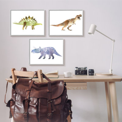 «T-Rex Triceratops and Stegosaurus Playful Children Dinosaurs» par Ziwei Li - ensemble d'impression d'art graphique